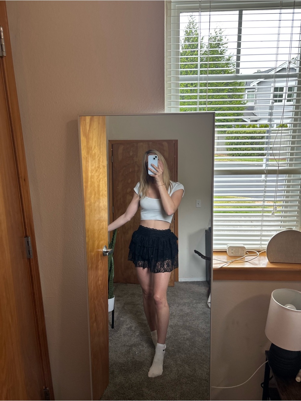 Black Lace Tiered Mini Skirt - Women's